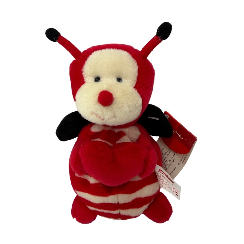 Russ Berrie Bumbles Ladybug Plush Heart Bean Bag Toy Red Cream Striped 6in NWT
